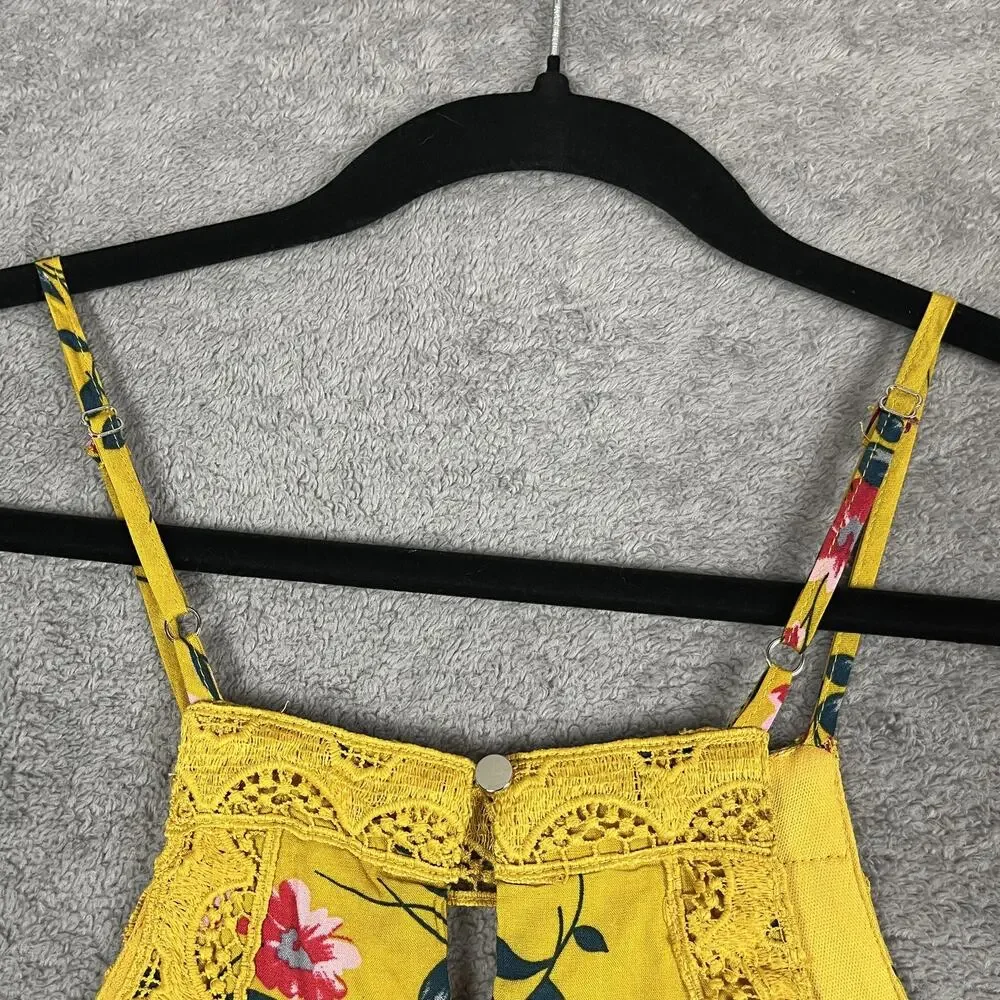 Francesca’s Yellow Floral Lace Tank Women Size S Boho Festival Top Blue Rain - Picture 9 of 11